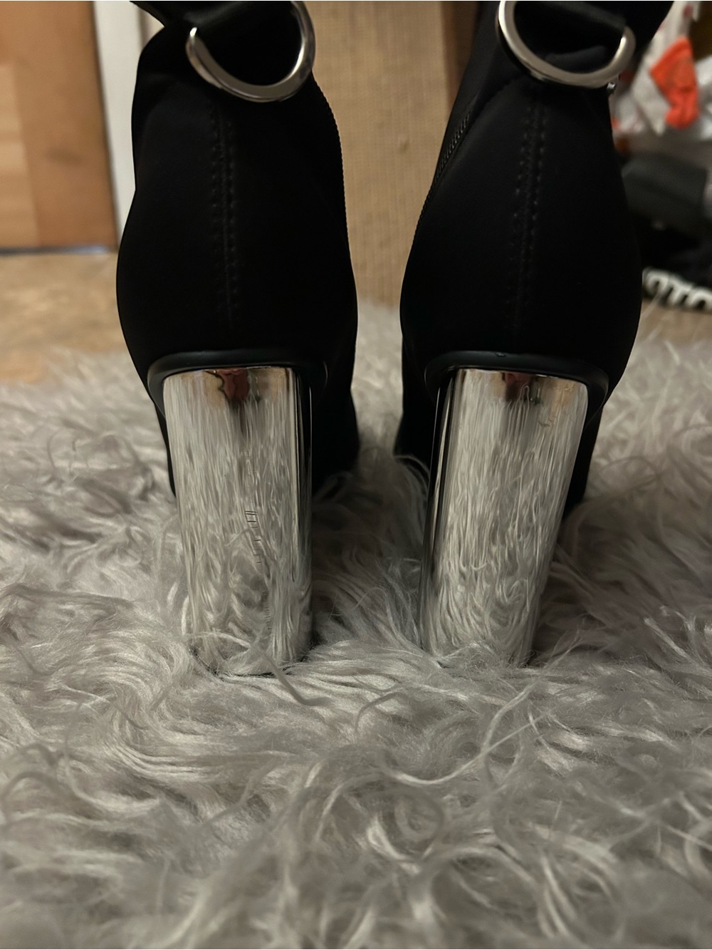 Size 8 Dolls Kill Poster Grl "Elite" Black Neoprene Silver Heel Ankle Boots - Picture 10 of 14